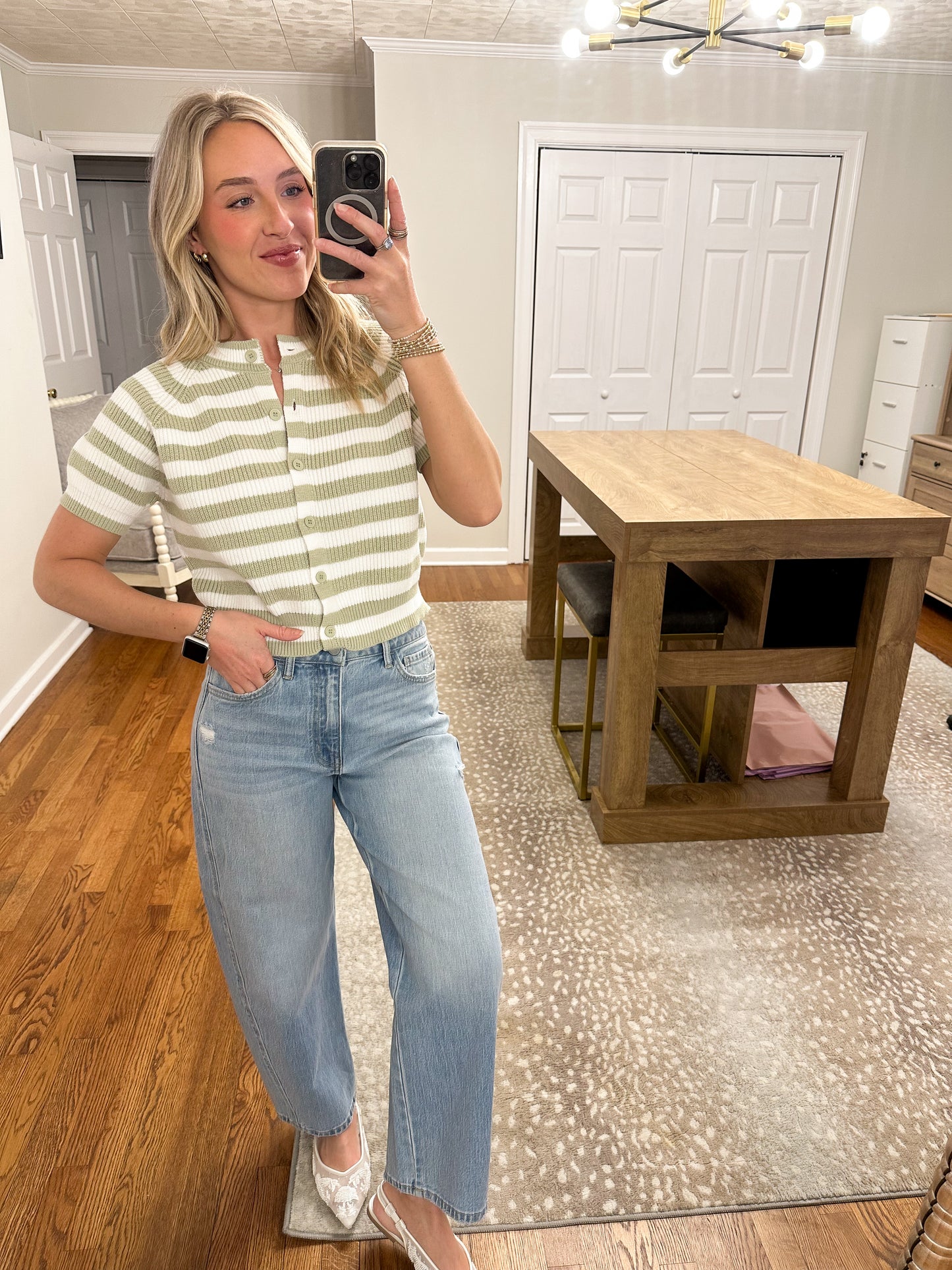 Arya Stripe Sweater- Sage/White