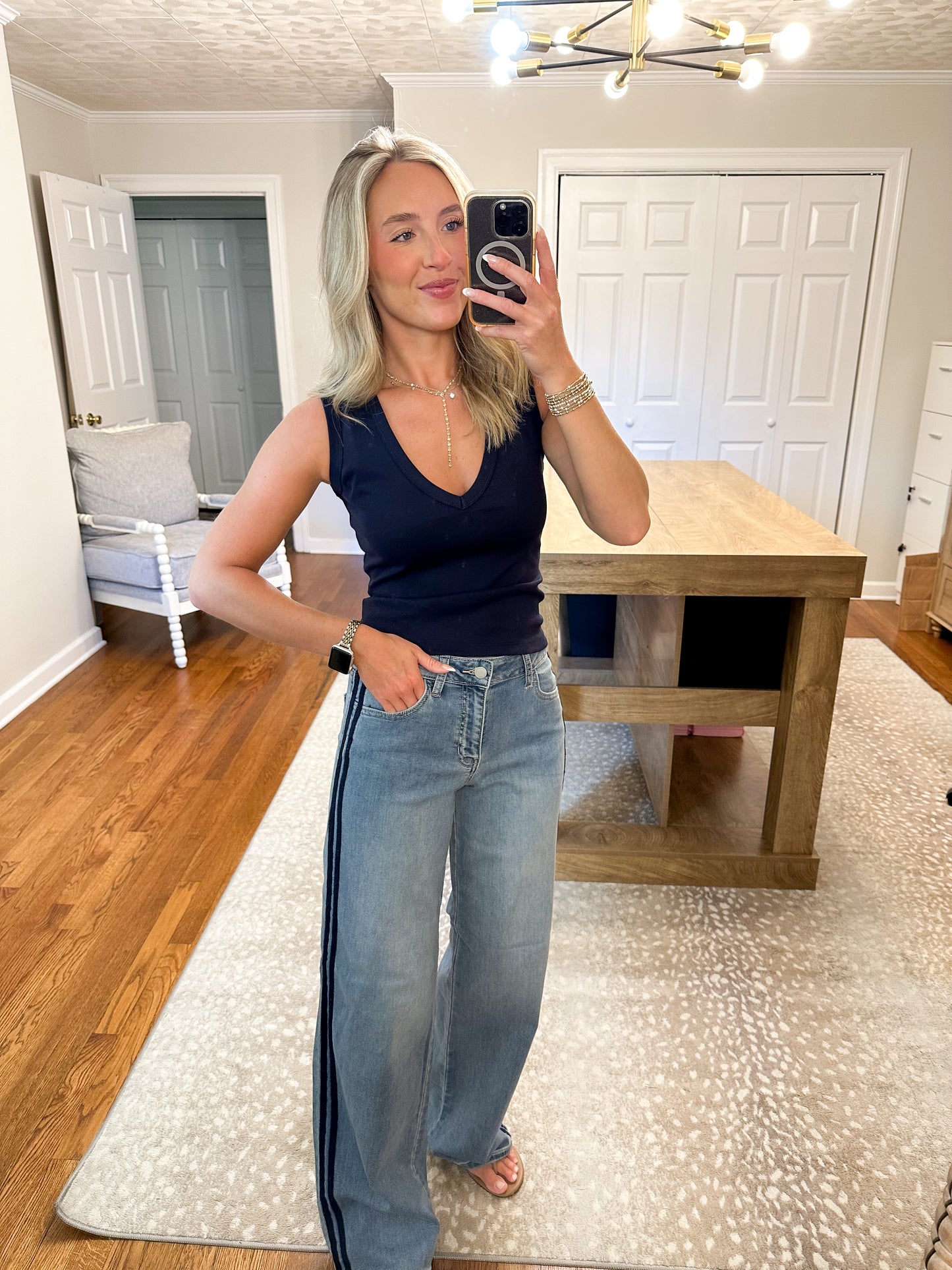 Mid Rise Tuxedo Sweat Pant Jeans - Medium Denim