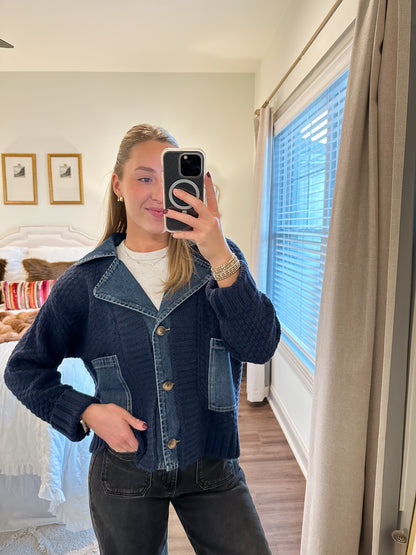 Denim And Knit Combo Jacket