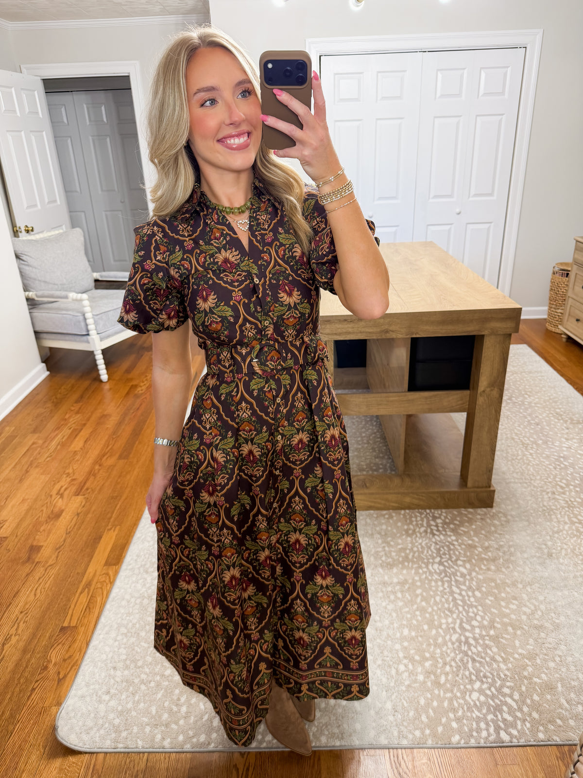 Lucy Paisley Puff Sleeve Midi Dress