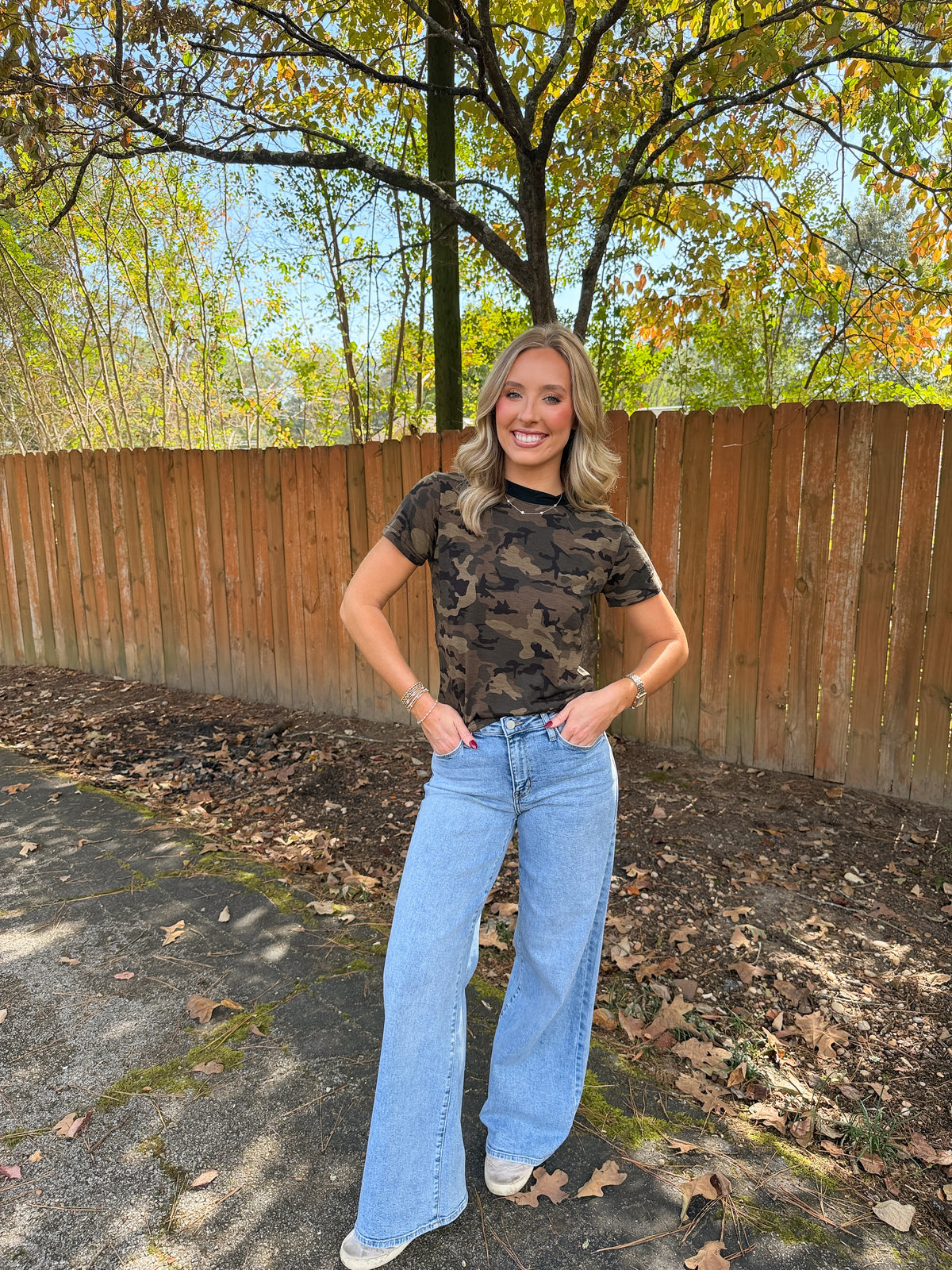 Lina Camo Print Crew Neck Tee