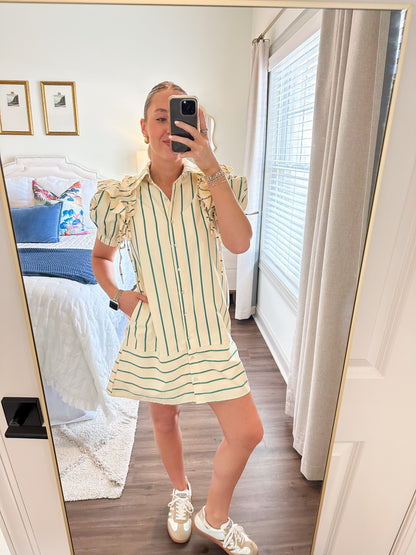 Nova Stripe Dress- Green/Cream