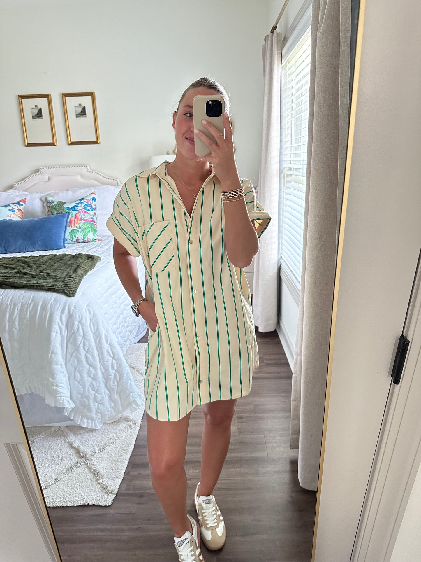 Everly Stripe Dress- Green