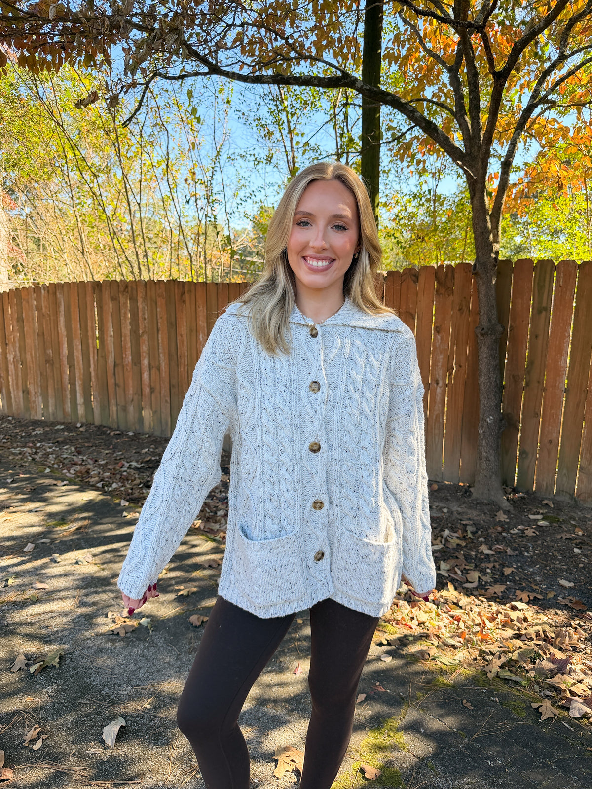 Cable Knit Oversized Cardigan- Heather Grey