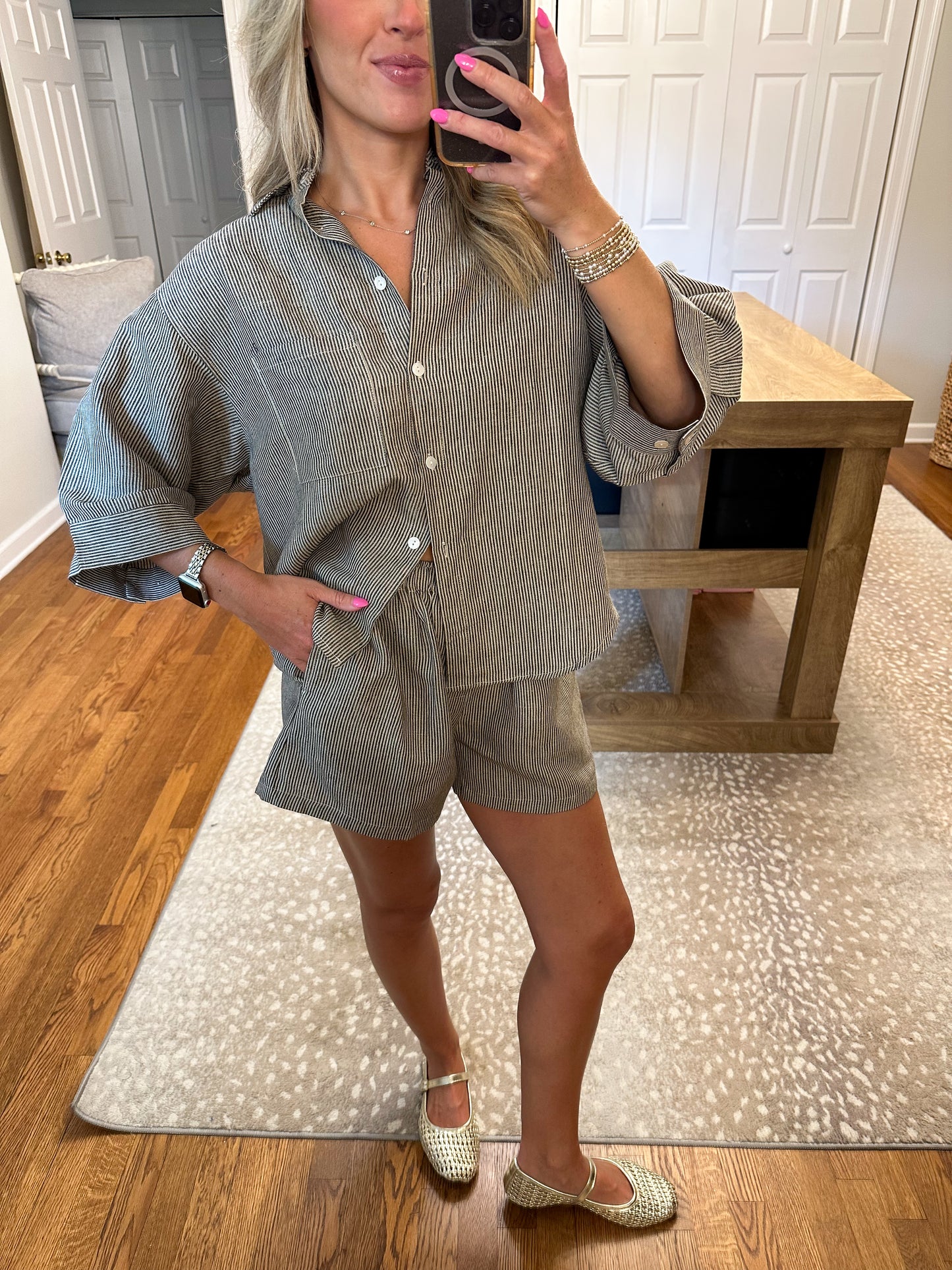 Penelope Linen Set- Black/Taupe