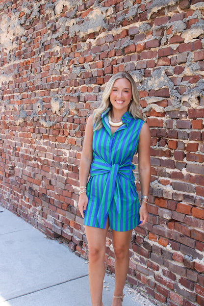 Junie Mini Dress- Green/Blue