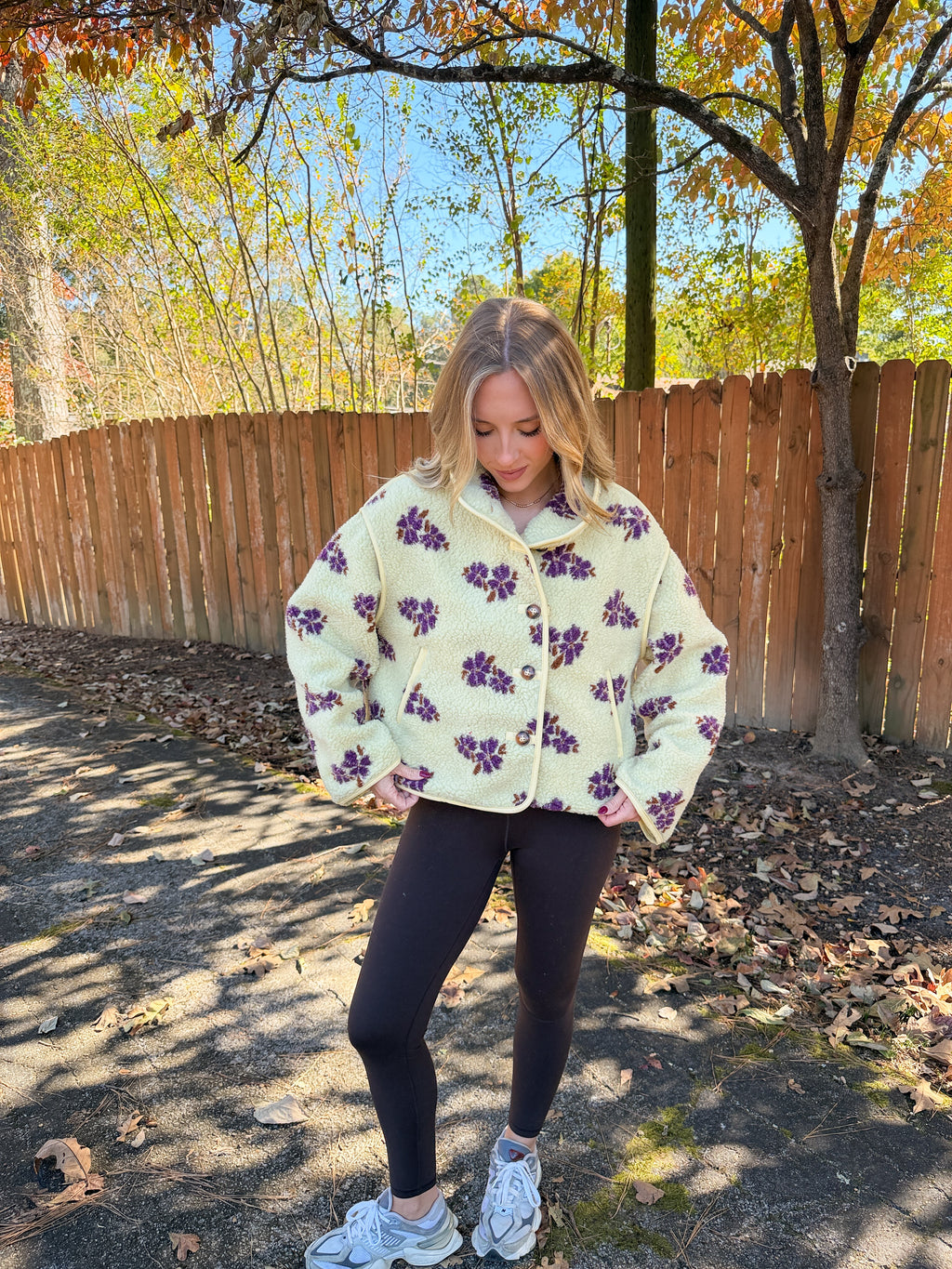 Annalise Floral Sherpa Jacket- Yellow