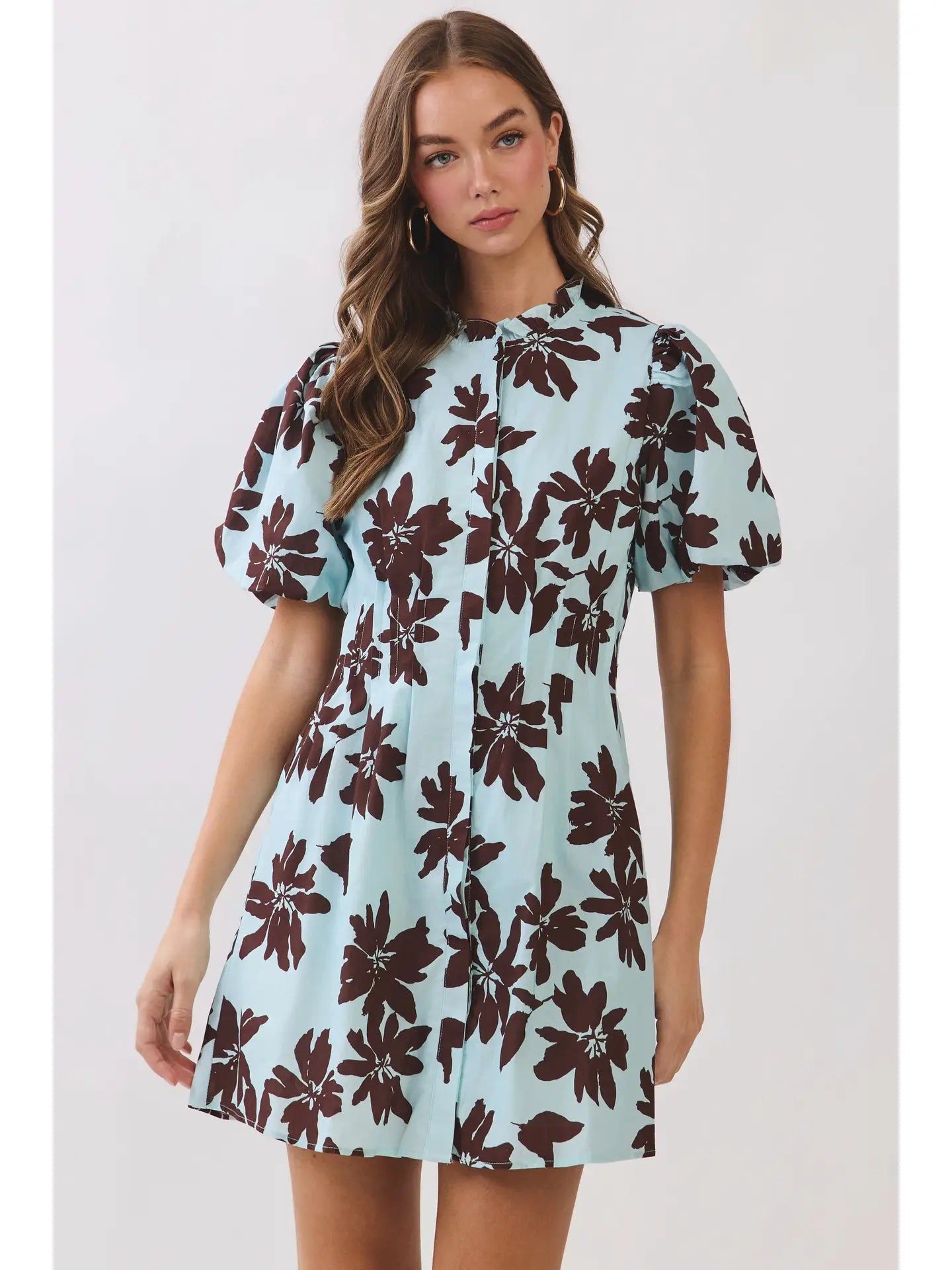 Avena Floral Mini Dress- Blue/Brown