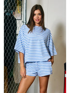 Quinn Striped Tee and Shorts Set- Blue/White