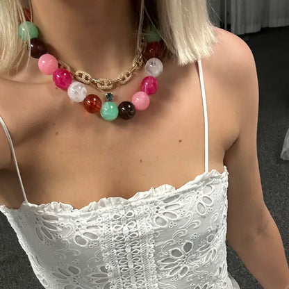 Celia Chunky Beaded Necklace - Pastel