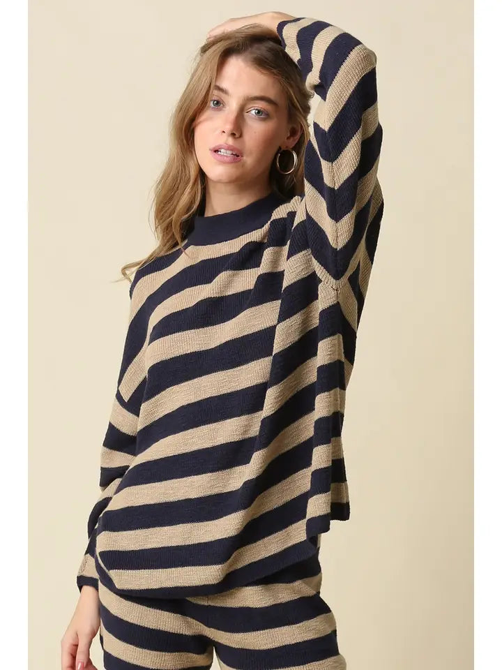 Claire Stripe Set- Navy/Khaki