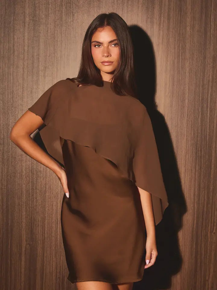 Annaleigh Mini Cape Dress- Brown