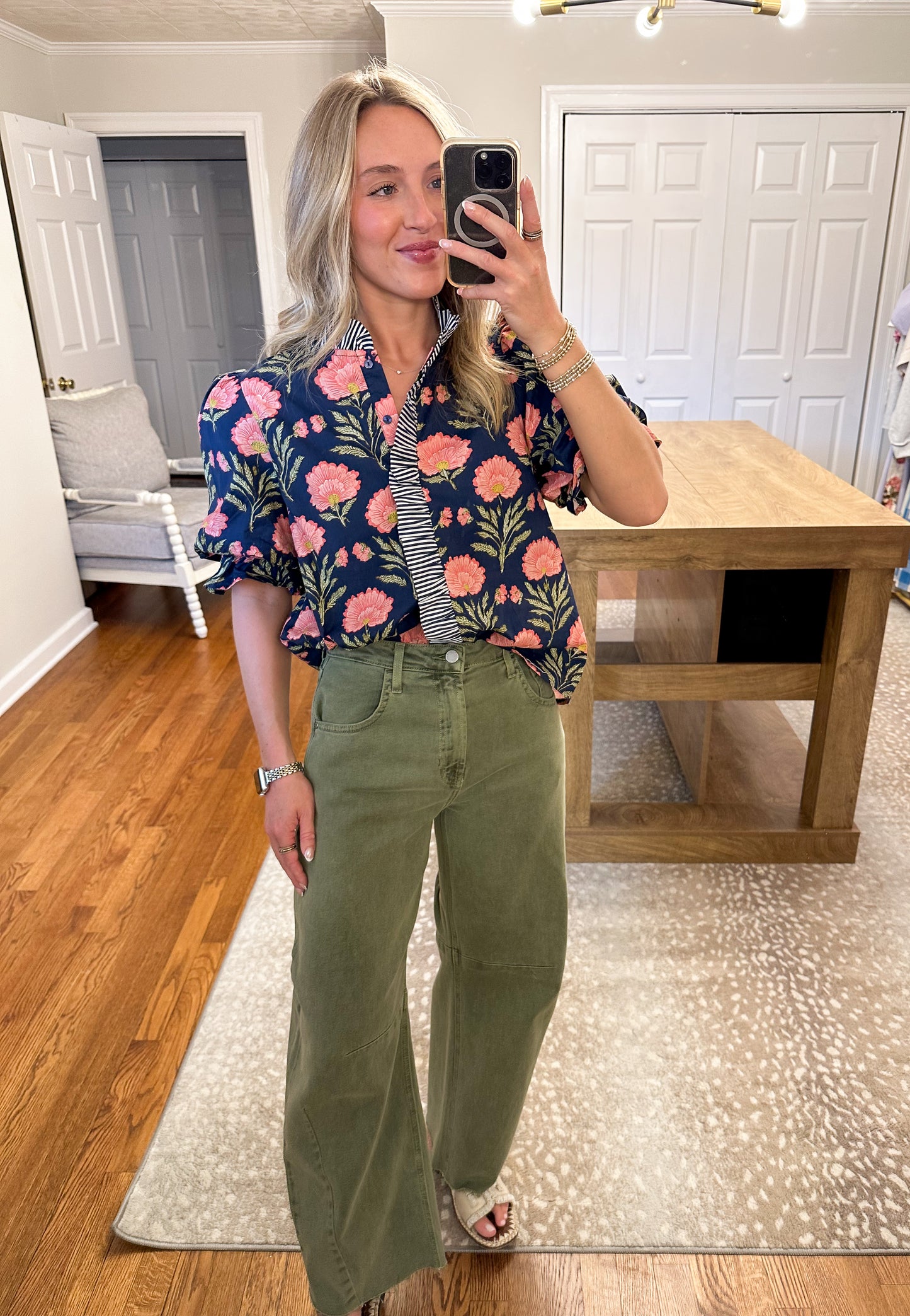 Beatrice Floral Top- Navy