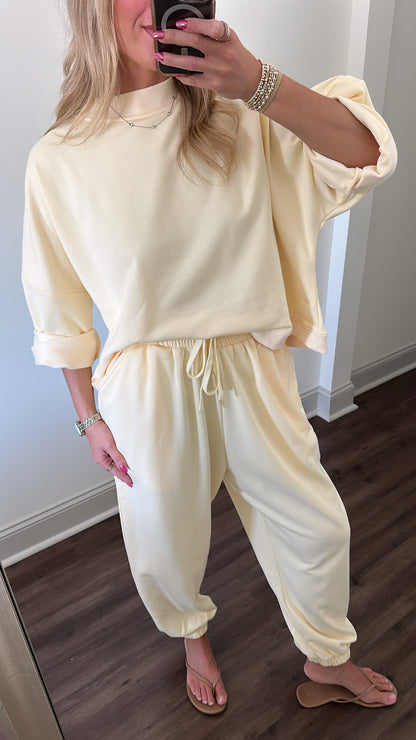 Rib/Terry Lounge Set Bottoms- Butter Yellow