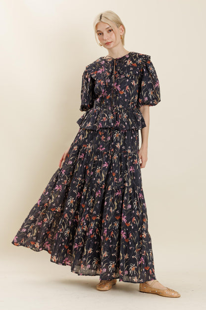 Camille Floral Top- Navy