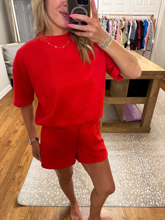 Taylor Scuba Shorts Set- Ruby