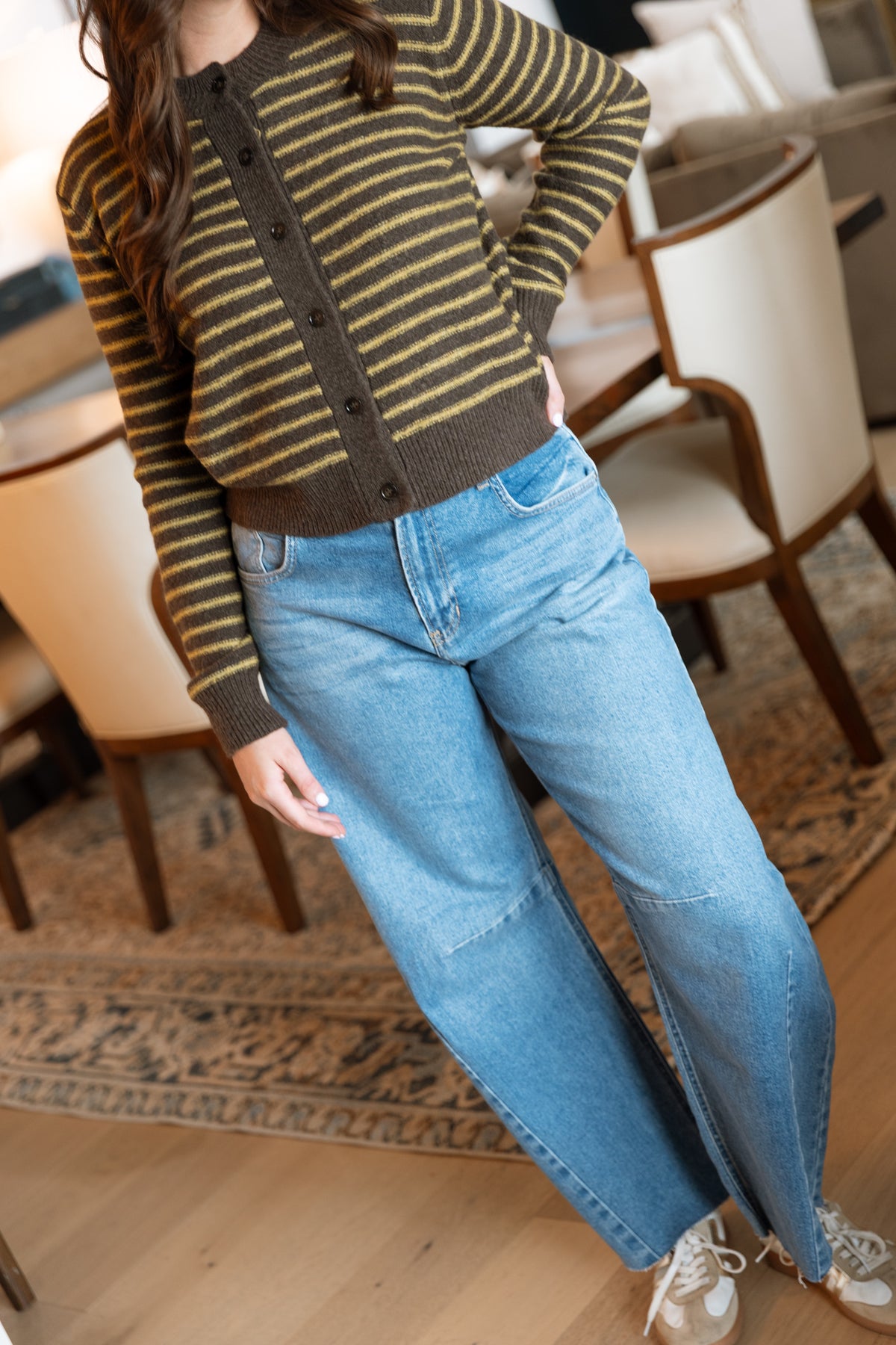 Celine Stripe Cardigan- Chestnut