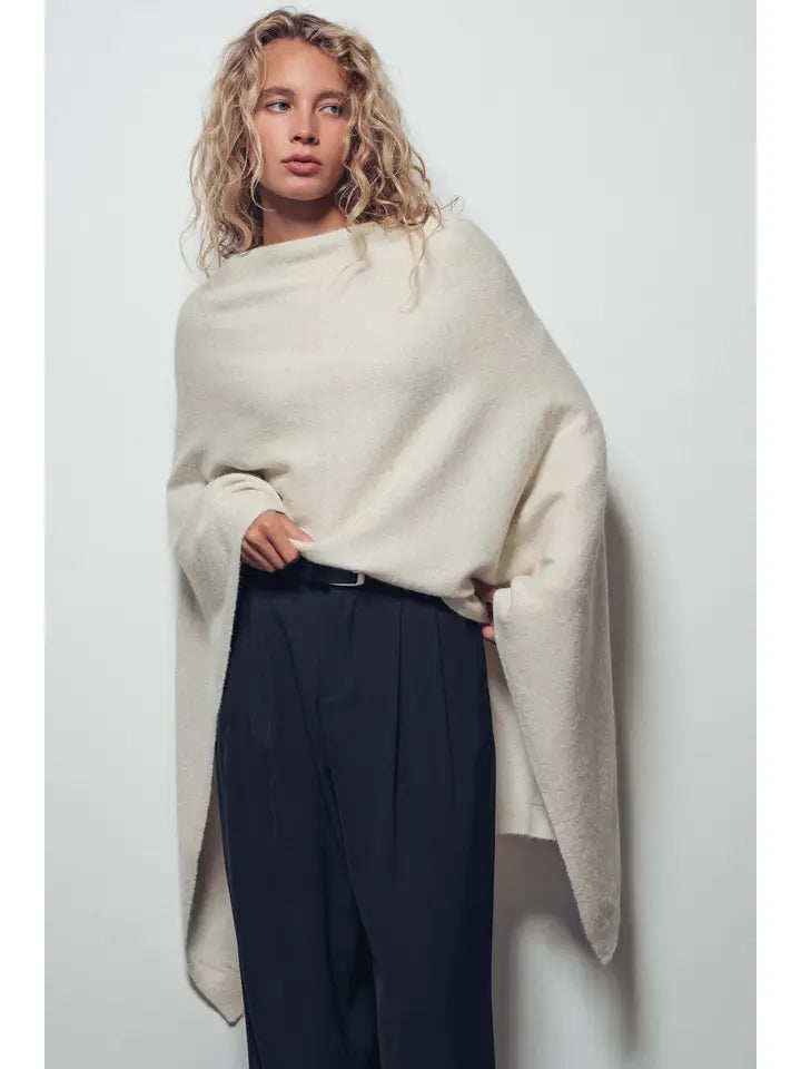 Asymmetrical Poncho Top- Cream