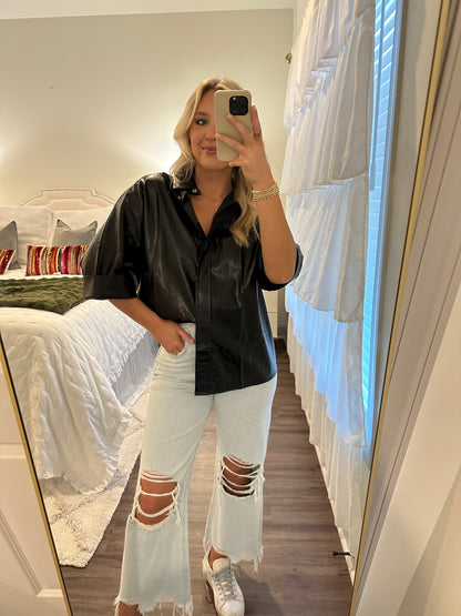 Leather Button Up- Black