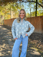 Hayden Polka Dot Zipper Jacket- Grey/Cream