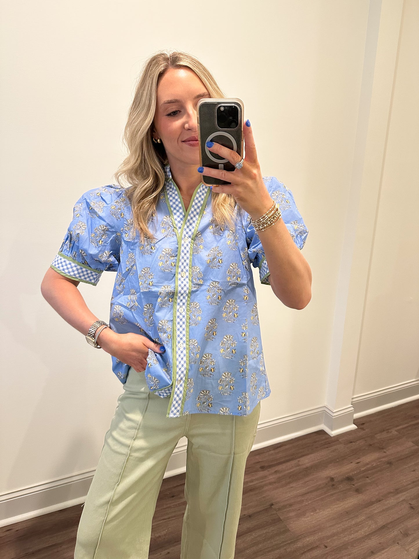 Evelyn Top- Blue/Green