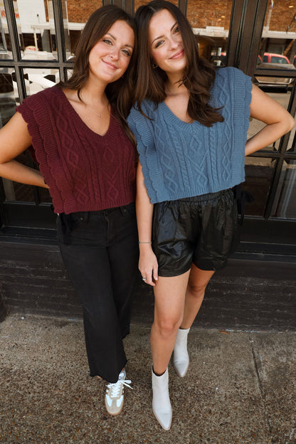 Scalloped Knit Vest- Burgundy