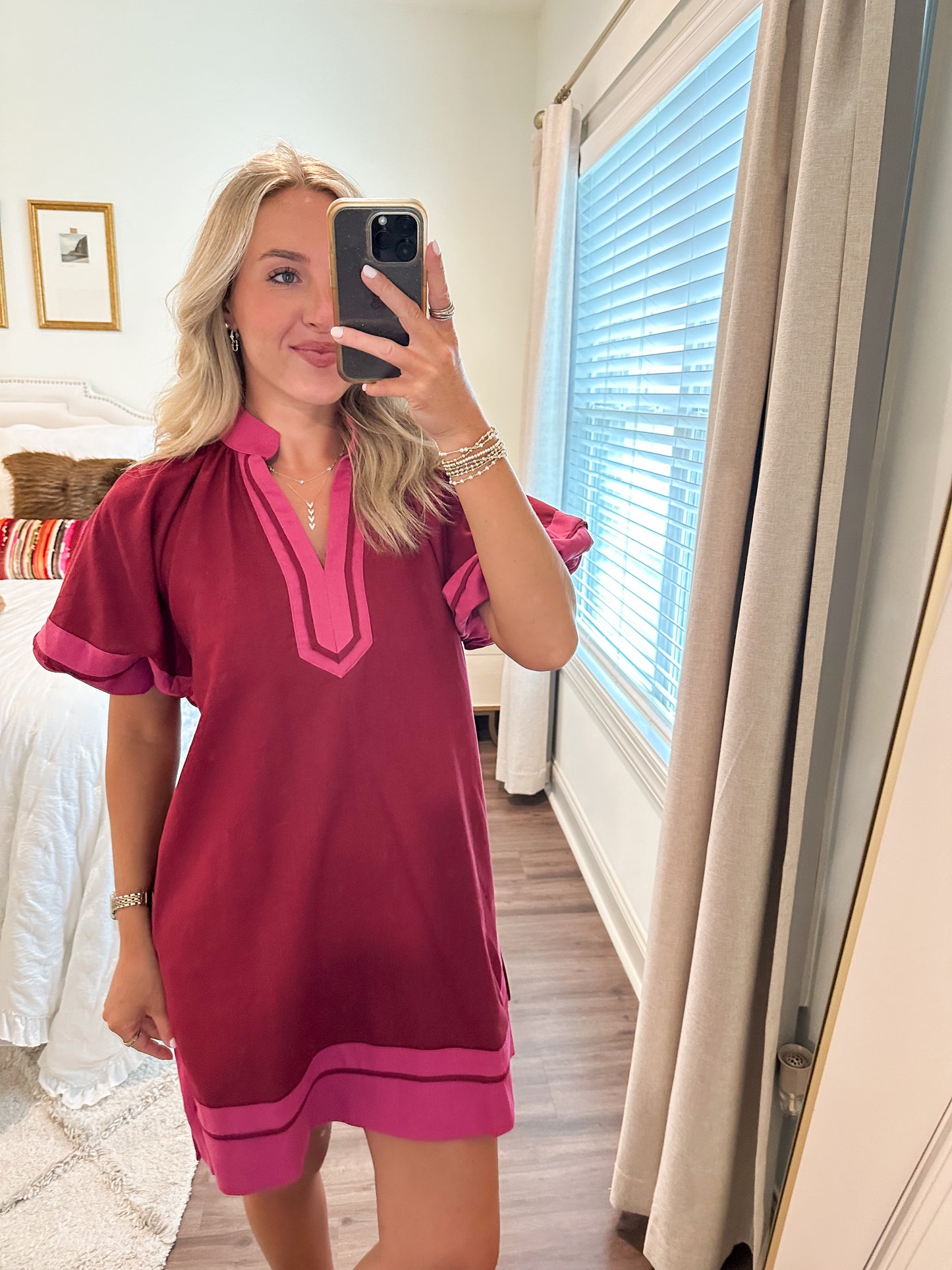 Jenna Dress- Burgundy/Pink