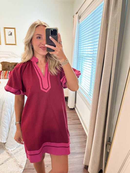 Jenna Dress- Burgundy/Pink