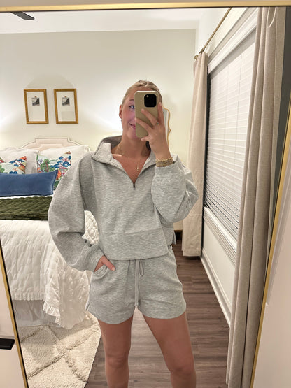 Heather Grey Pullover & Shorts Set