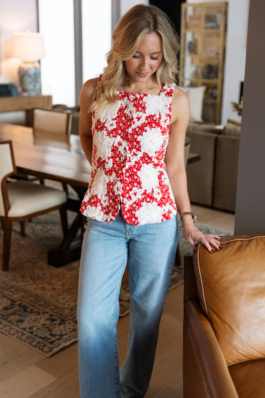 Mavis Embroidered Top- Red