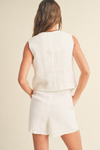 Linen Tuxedo Vest Set- White