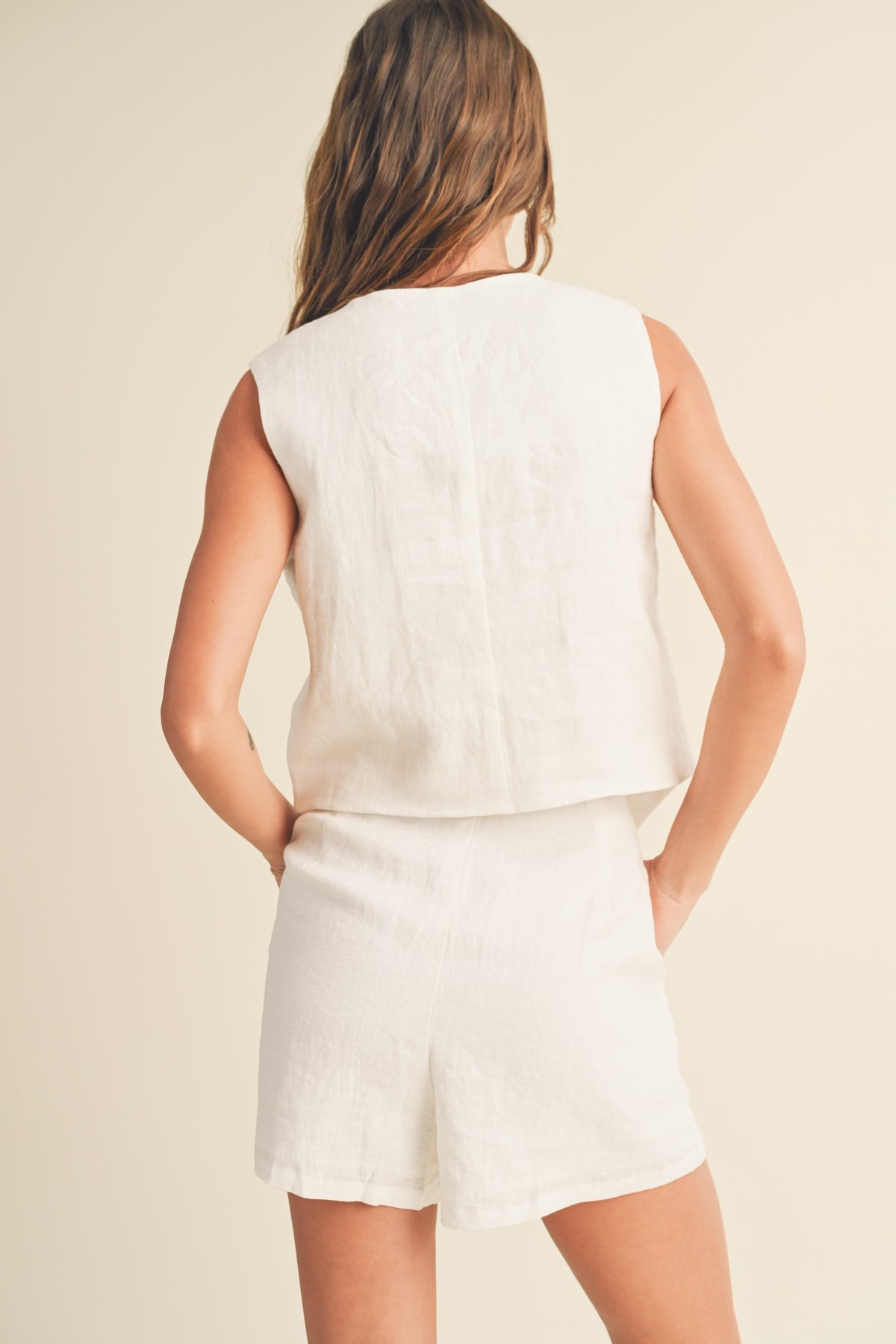 Linen Tuxedo Vest Set- White