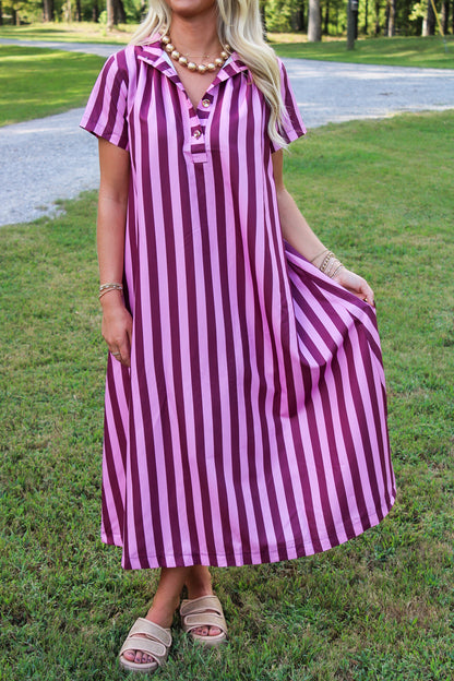 Frankie Stripe Midi Dress- Plum