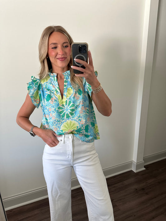 Erica Floral Ruffle-sleeve Blouse