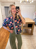 Beatrice Floral Top- Navy