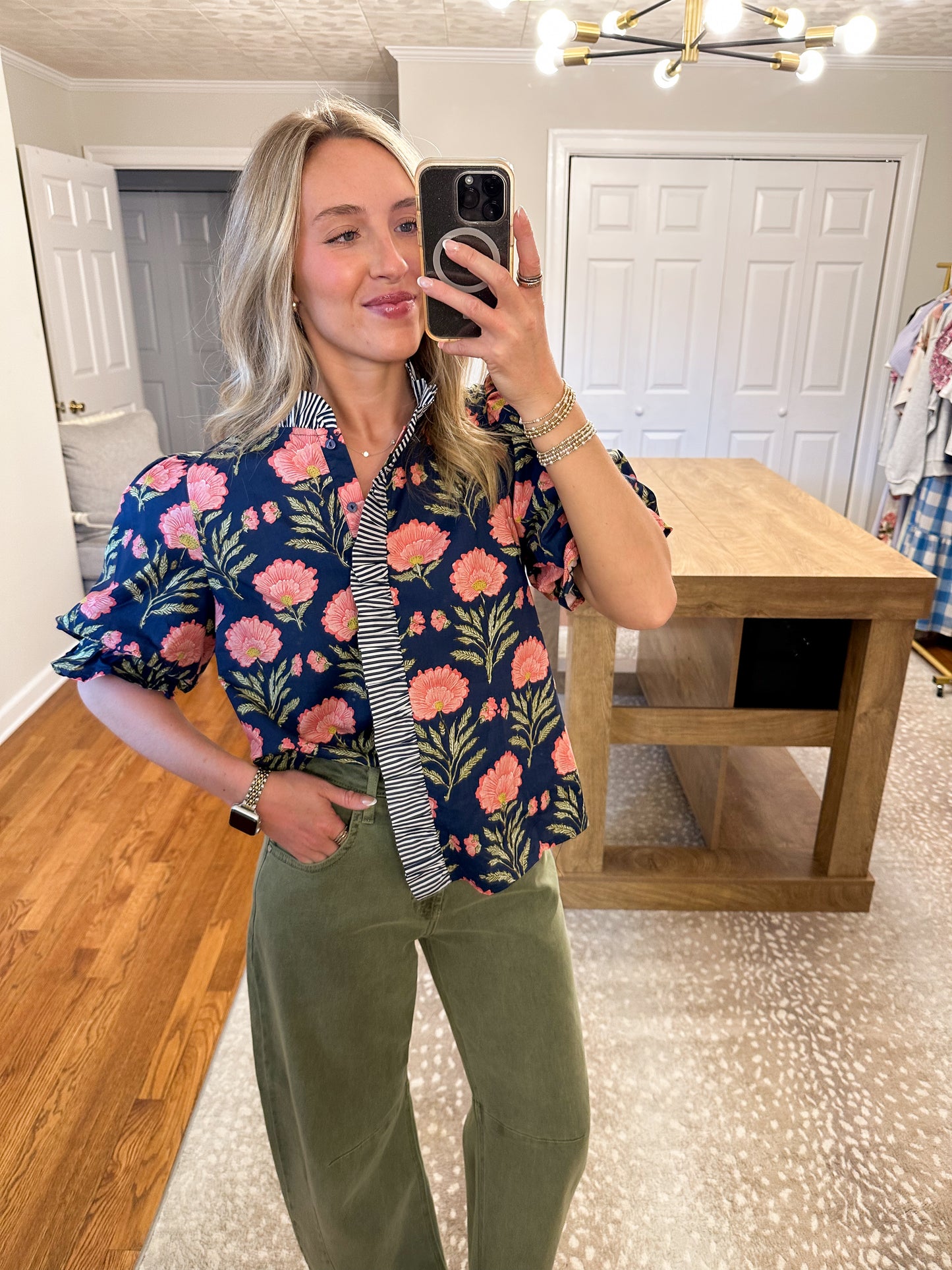 Beatrice Floral Top- Navy