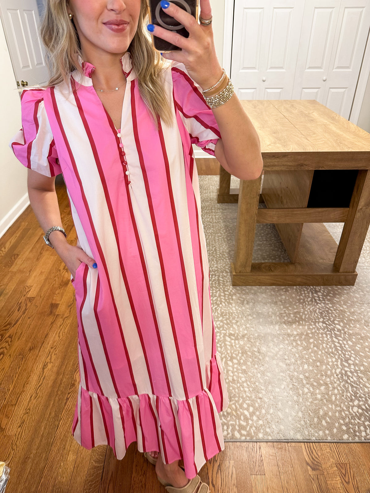 Harper Stripe Midi Dress- Cream/Pink