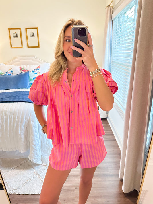 Lyra Stripe Shorts- Pink/Orange