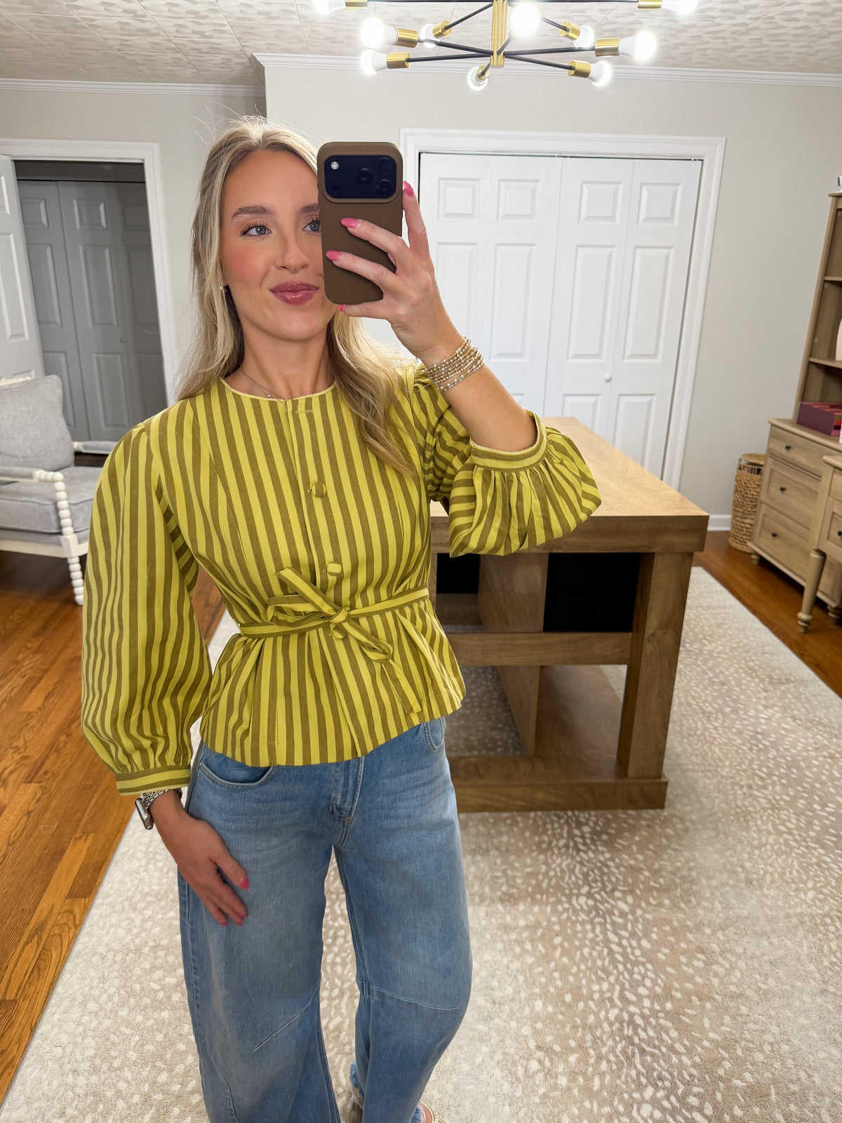 Benica Striped Belted Peplum Blouse