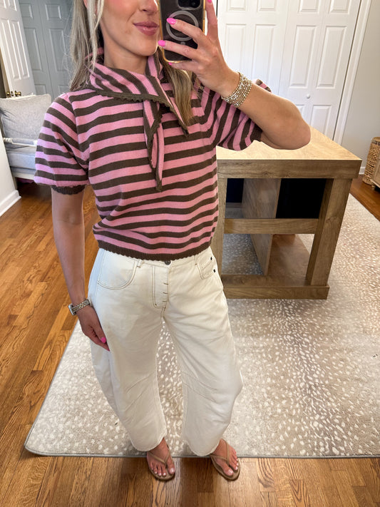 Trish Sweater- Pink/Brown