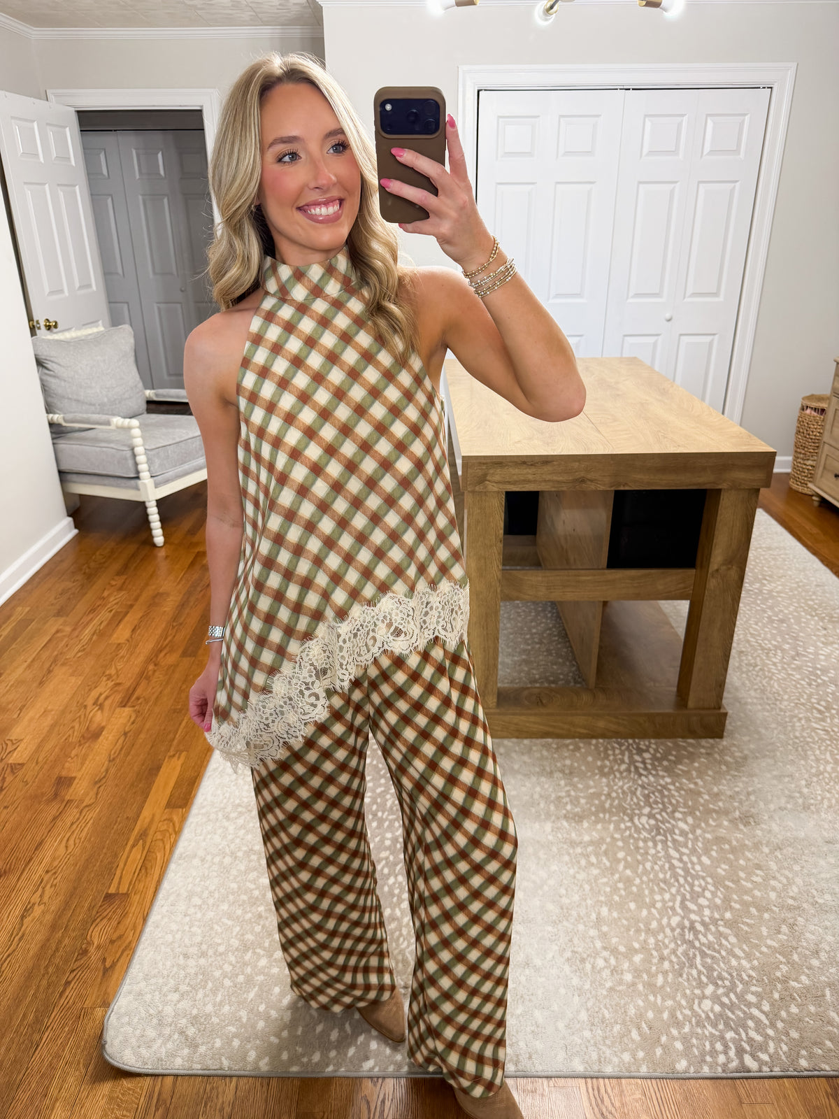 Sunday Check Pants- Olive