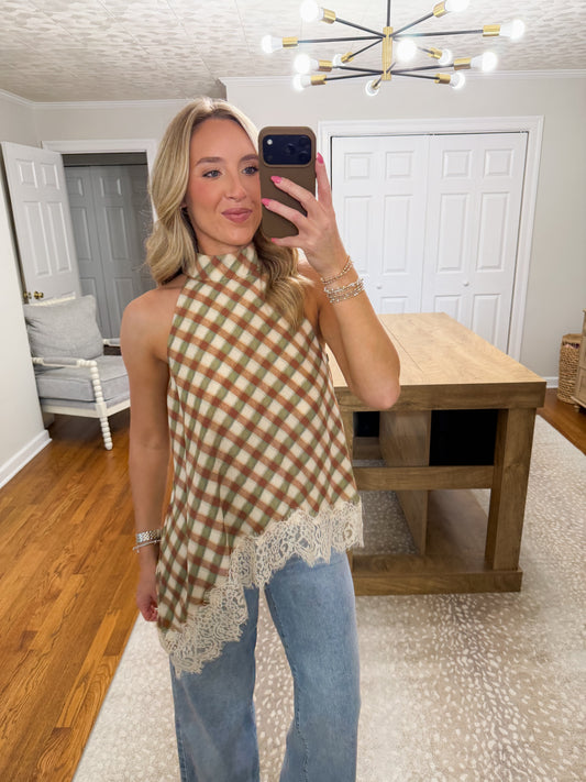 Sunday Check Top- Olive