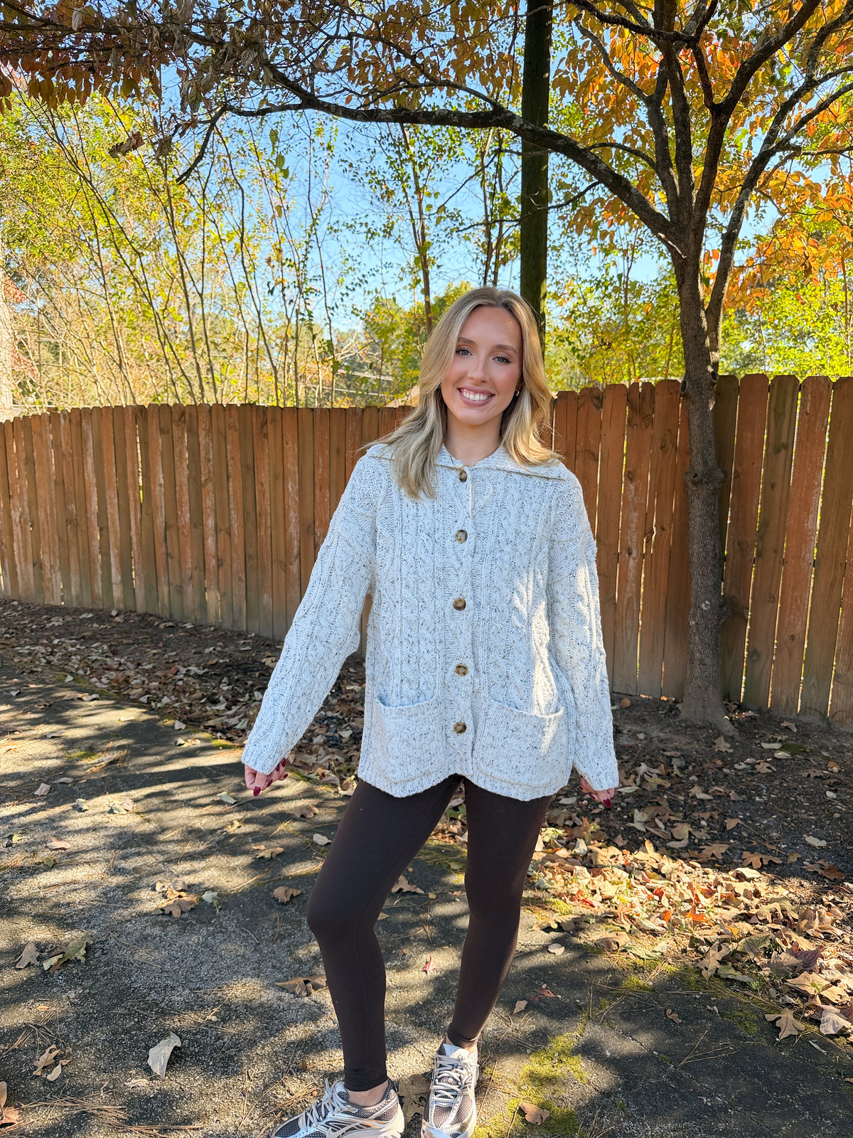 Cable Knit Oversized Cardigan- Heather Grey