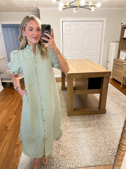 Gingham Midi Dress- Sage