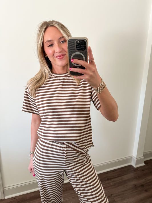 Easy Days Stripe Top- Brown