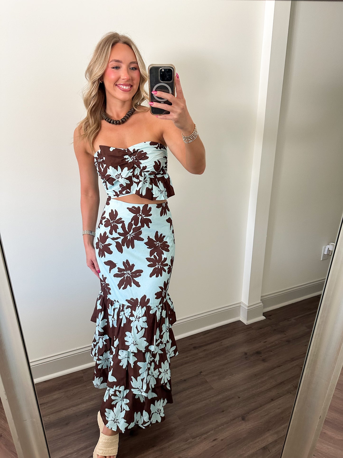 Avena Floral Skirt Set- Blue/Brown