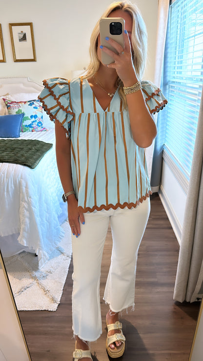 Abby Stripe Top- Blue/Rust