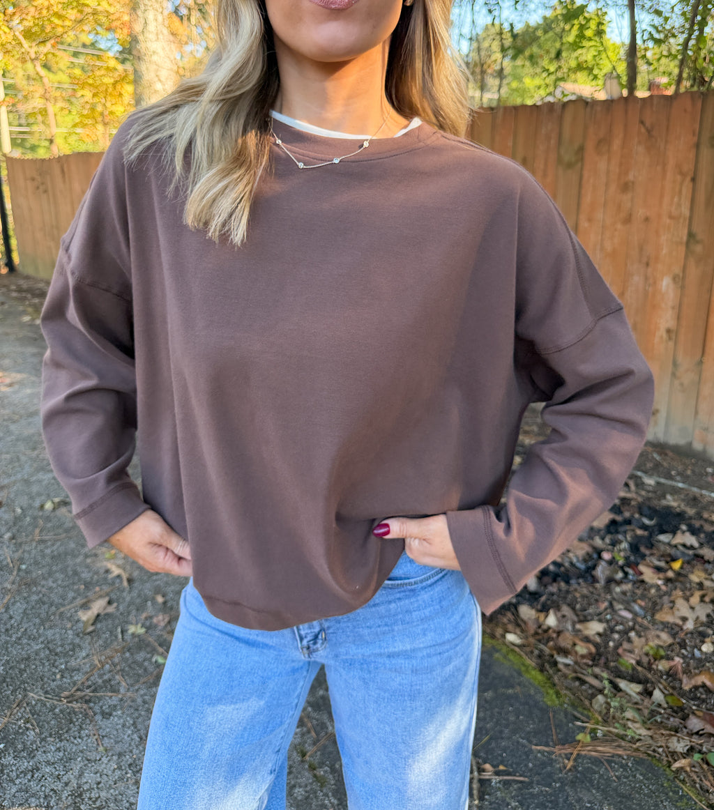Jamie Contrast Layered Knit Tee- Brown