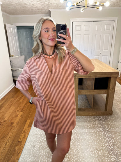 Carlie Stripe Collard Dress- Peach