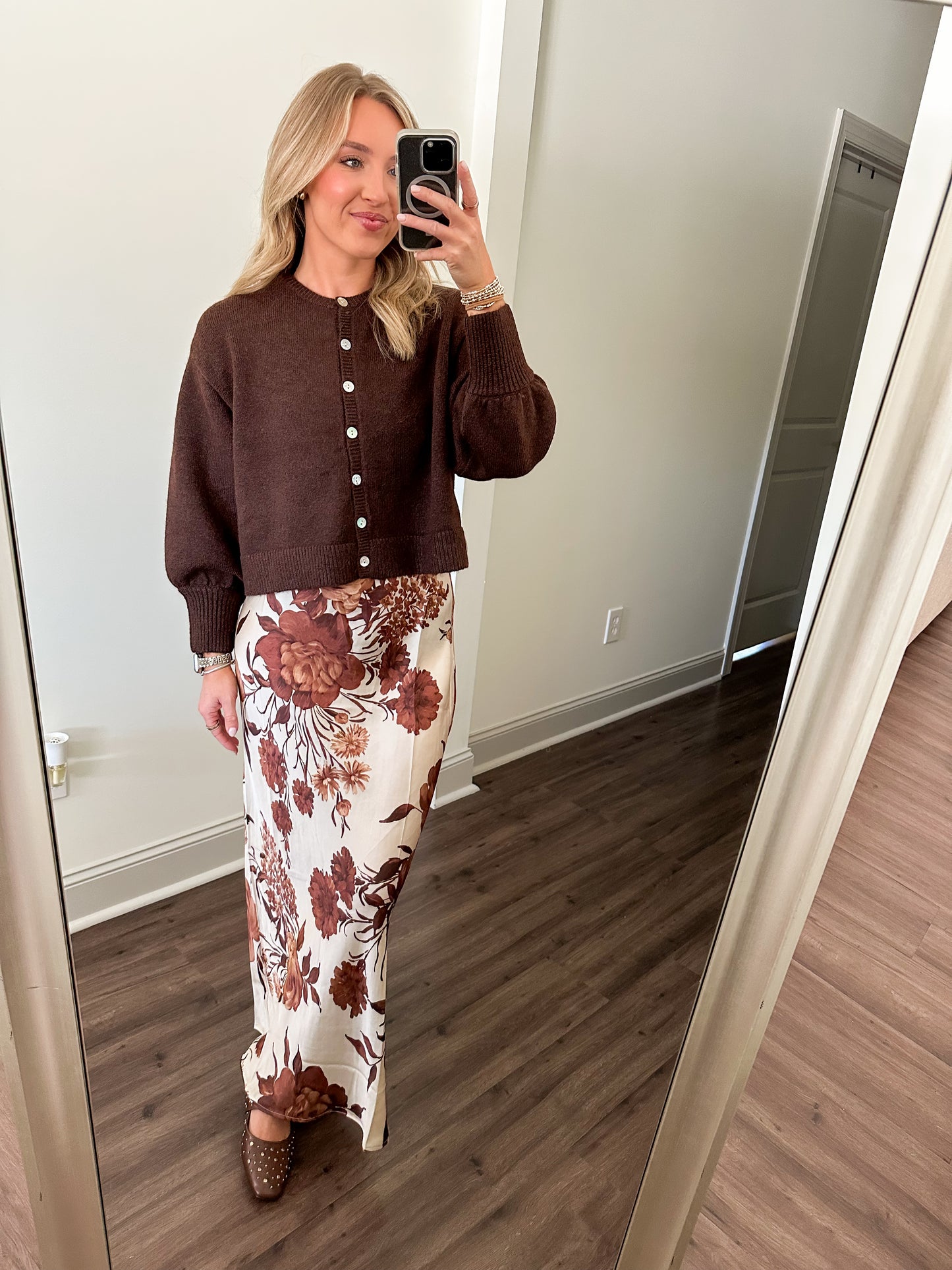 Aliza Floral Maxi Skirt- Cream/Brown